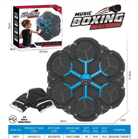 Music boxing target machine with retail box, gloves and dimensions