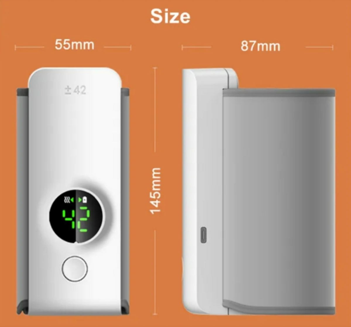 Portable wireless baby bottle warmer with size measurements