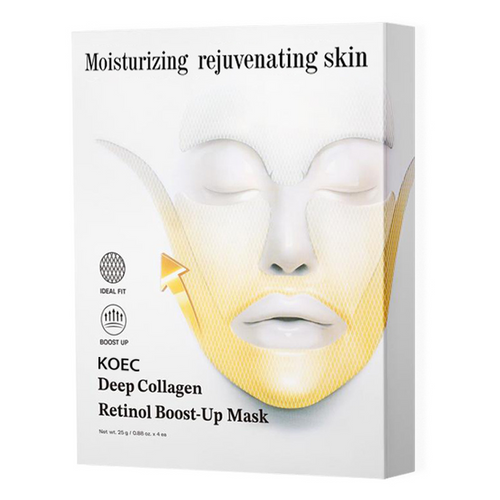 Box of deep collagen lifting face masks with a gold-tinted face