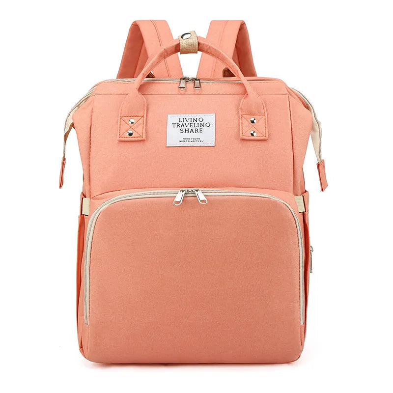 Coral pink large-capacity mommy backpack diaper bag