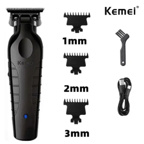 Cordless hair clipper set with 1, 2 and 3 mm guards, brush and USB cable