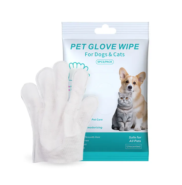 Pet cleaning glove wipe pack for dogs and cats with a glove