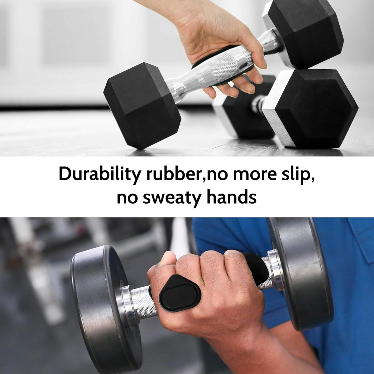 Rubber grip pads used on dumbbells for a non-slip hold