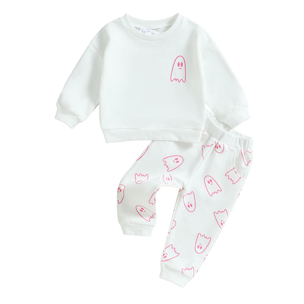Toddler Baby Girl Boy Halloween Clothes Pumpkin Shirt Ghost Sweatshirt Pants Fall Outfit Baby Halloween Costumes (White Ghost 6-12 Months)