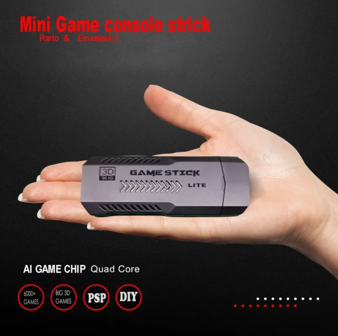 Hand holding a compact HDMI game stick console
