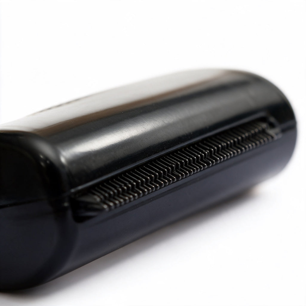 Close-up of the pet grooming comb's fine teeth
