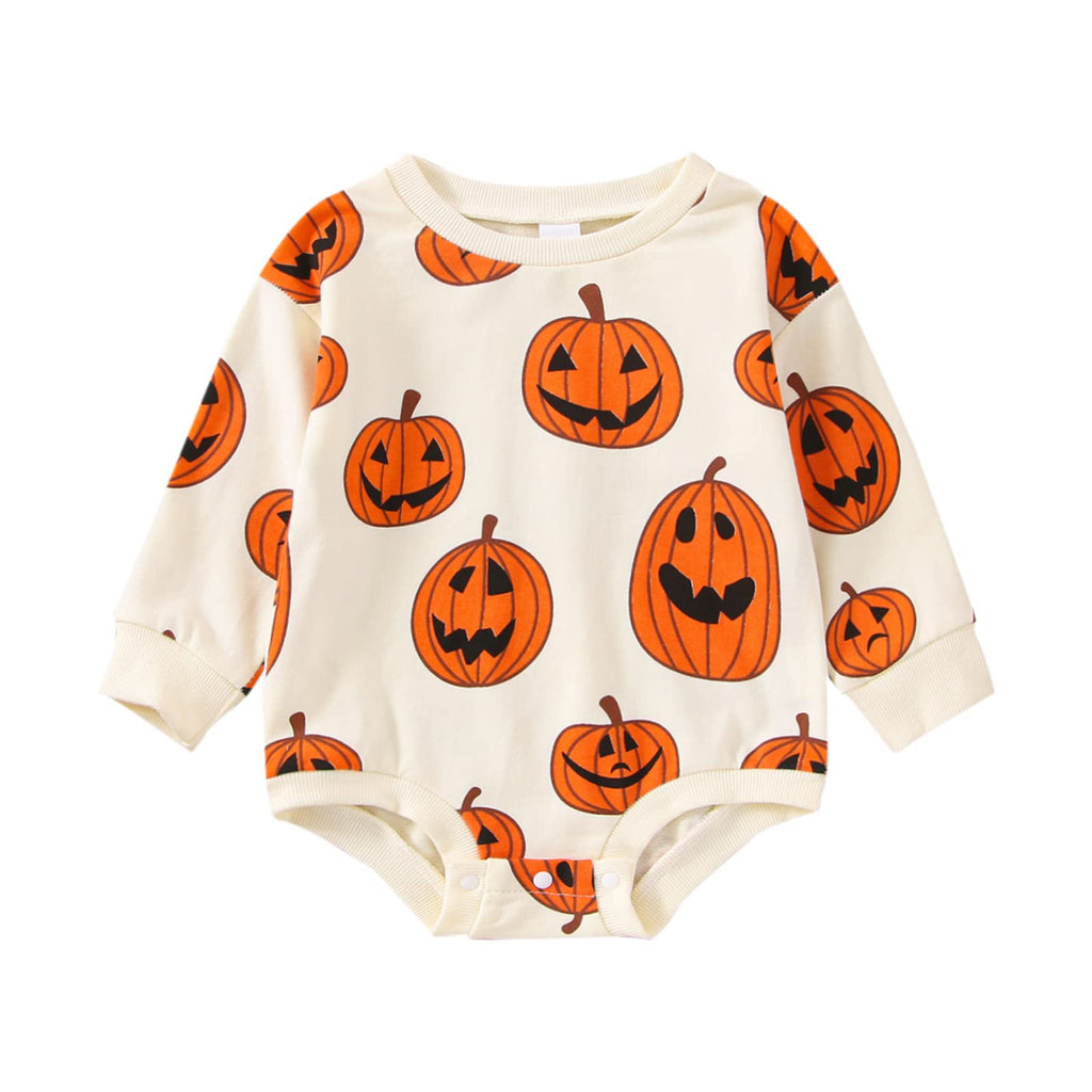 Baby Halloween Outfit Boy Girl Pumpkin Patch Onesie Sweatshirt Romper Sweater Shirt Cute Newborn Toddler Clothes 12-18 Months Halloween Pumpkin Cream