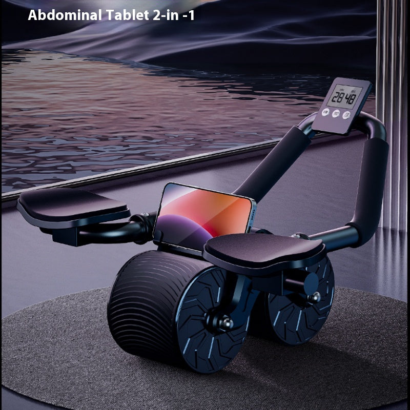 Abdominal wheel with built-in timer and phone holder by a window