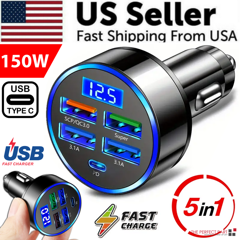 5 USB Port Super Fast Car Charger Adapter For iPhone Samsung Android Cell Phone