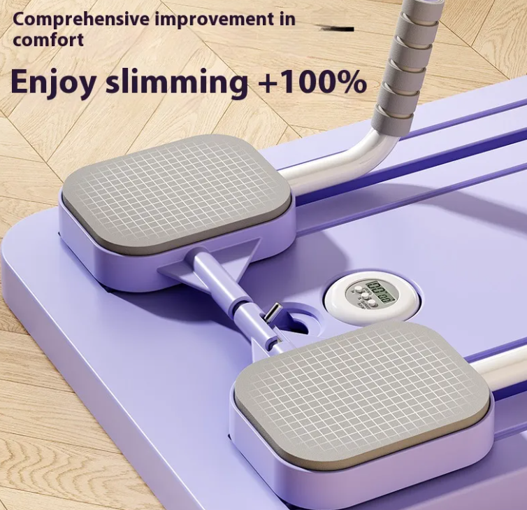 Close-up of the abdominal fitness board's knee pads and rebound wheel