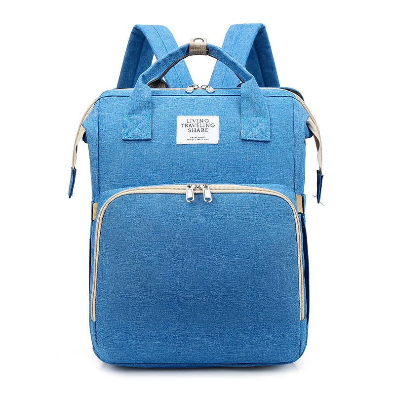Sky blue large-capacity mommy backpack diaper bag, front view