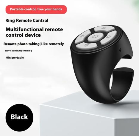 Black Bluetooth ring remote control for photos and scrolling