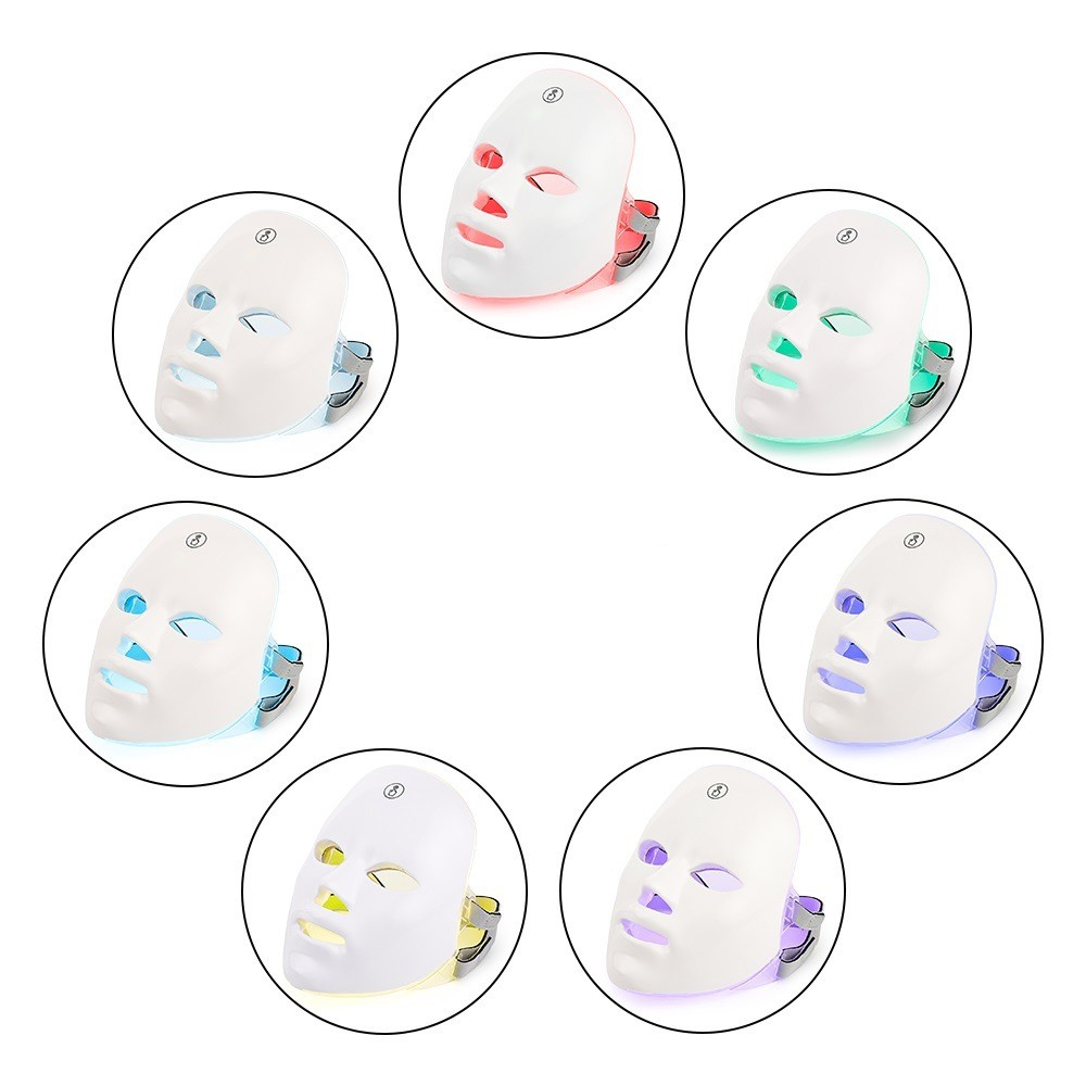 LED facial beauty mask glowing in seven light colors
