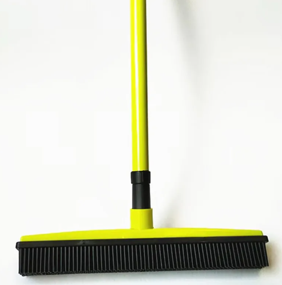 Pet hair removal broom with rubber bristles and yellow handle