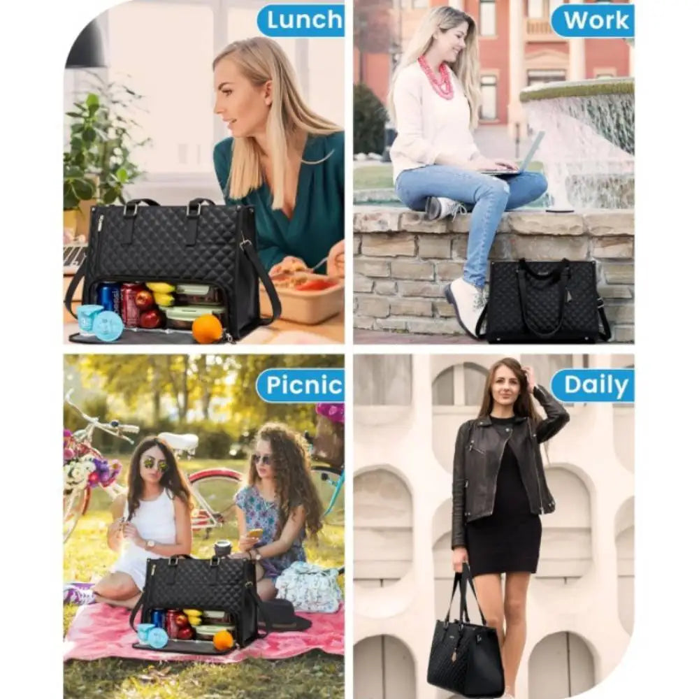 Women using the insulated lunch tote for lunch, work, picnic and daily use