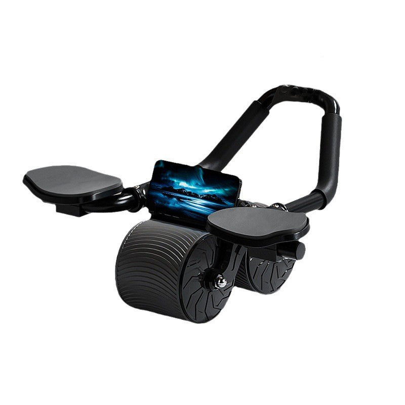 Black abdominal wheel with phone holder and elbow pads
