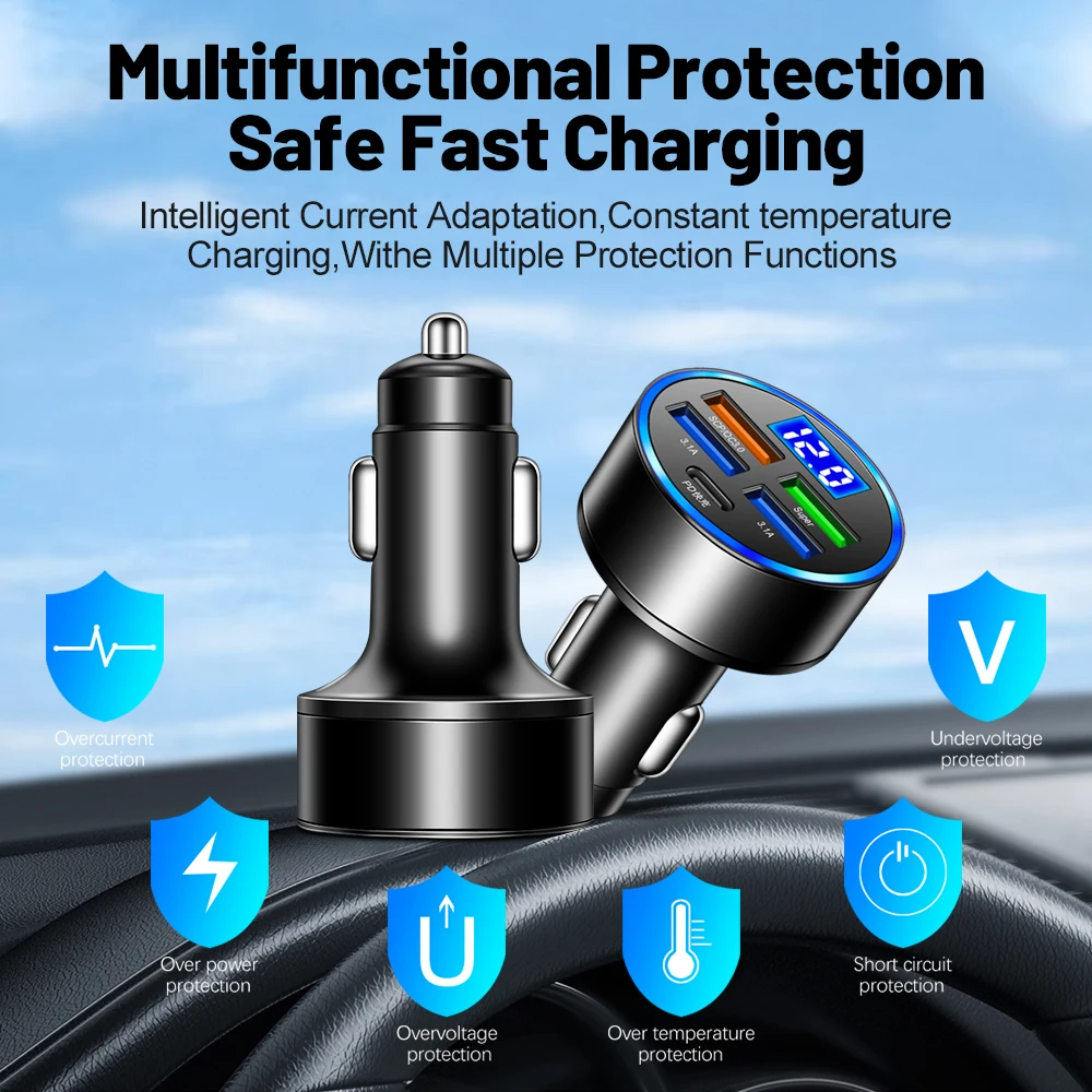 5 USB Port Super Fast Car Charger Adapter For iPhone Samsung Android Cell Phone