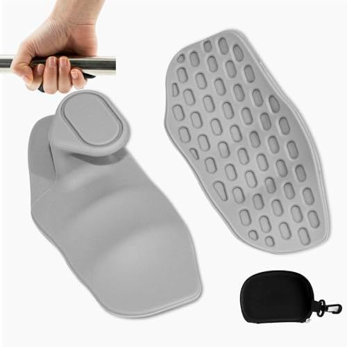 Gray silicone grip pads with carry pouch, held on a bar
