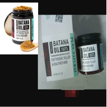 Batana oil hair mask jar and box shown together