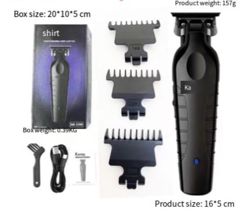 Hair clipper set with box, guards and product size measurements