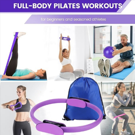 People doing full-body Pilates workouts with the ring, ball and bands