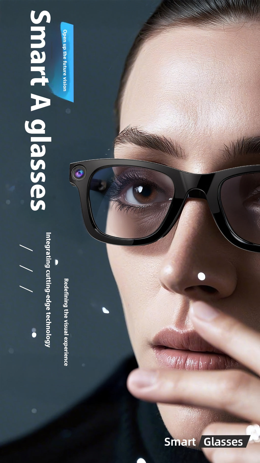 Woman wearing black AI camera smart glasses