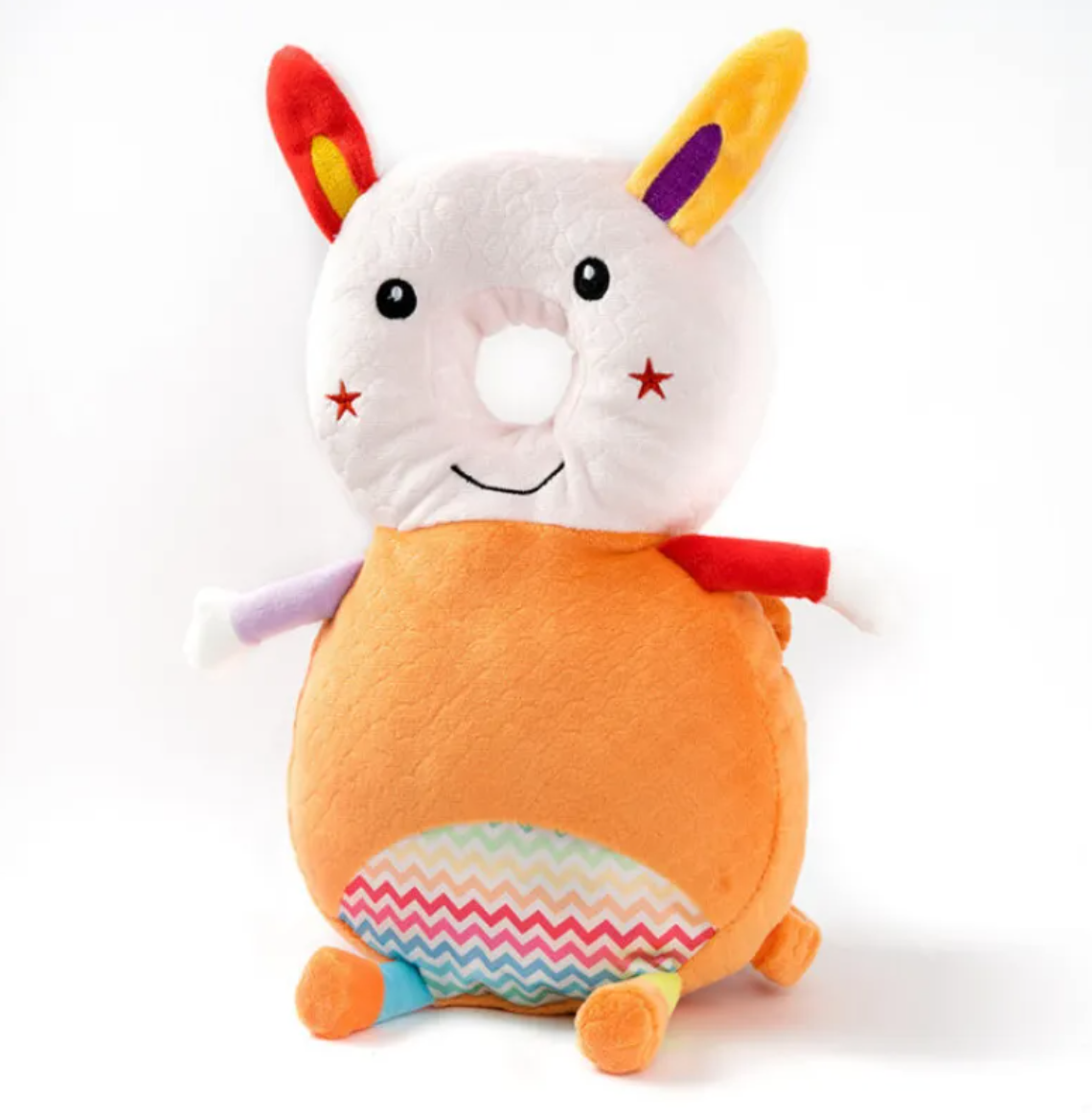 Orange bunny toddler head protection pad backpack, rear view