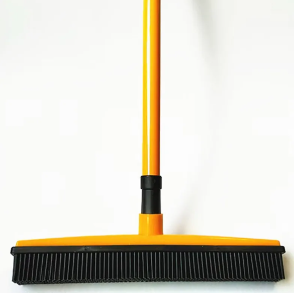 Pet hair removal broom with rubber bristles and orange handle