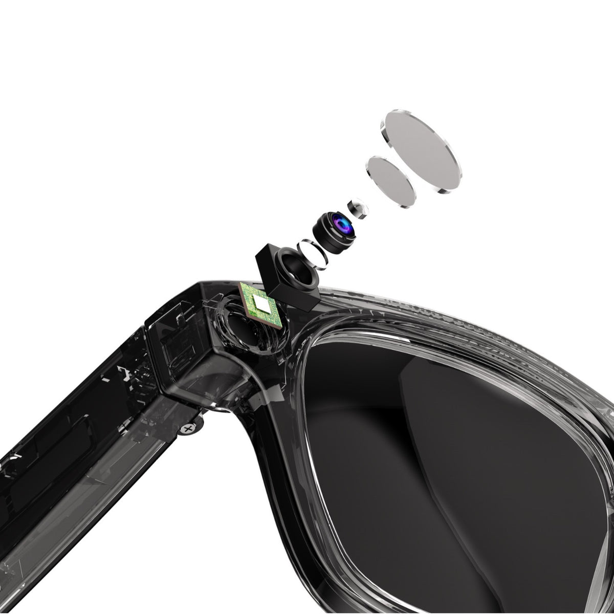 Exploded view of the AI camera smart glasses' camera module