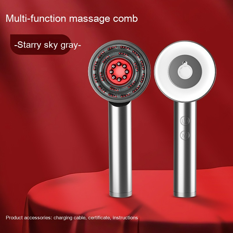 Starry sky gray scalp massager comb, front and side view