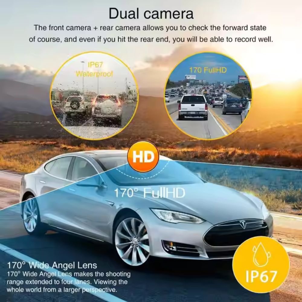 DVR Dash 4 inch Full HD 1080P Dual Dash Camera
