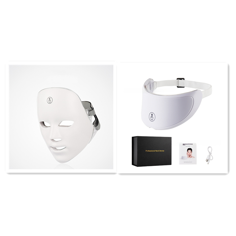 LED facial beauty mask with neck piece, box and accessories