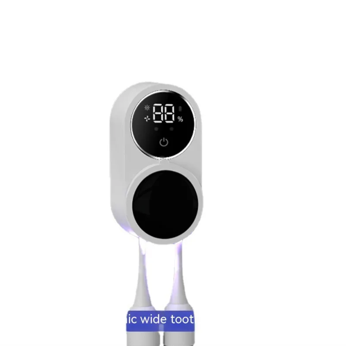 White UV toothbrush sanitizer with LED screen and brush slots