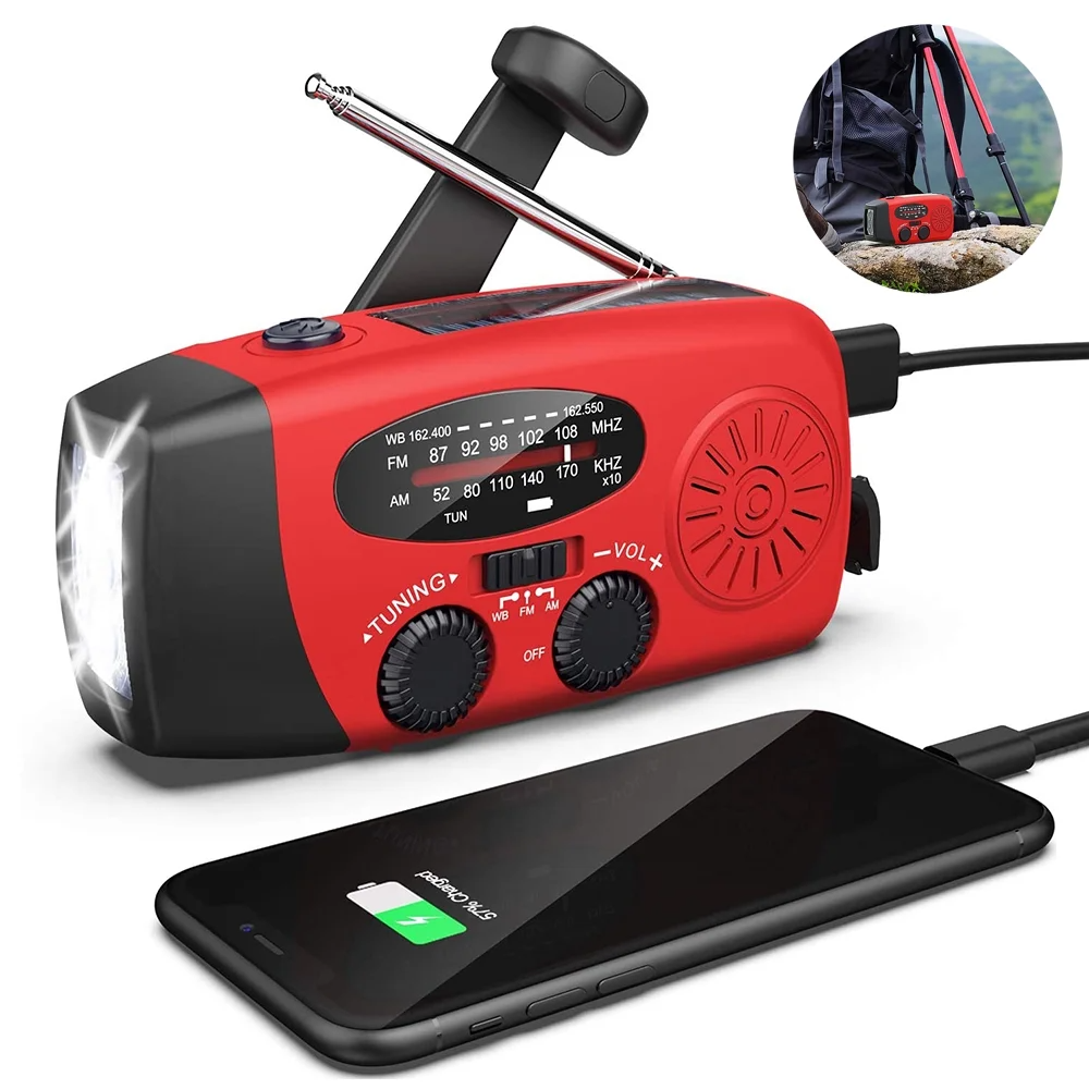 Emergency  Radio Crank Solar Hand Weather 1000mAh Power Bank Charger Flash Light