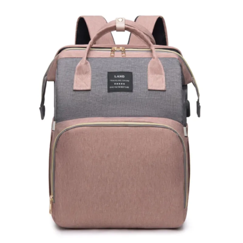 Pink and gray large-capacity mommy backpack