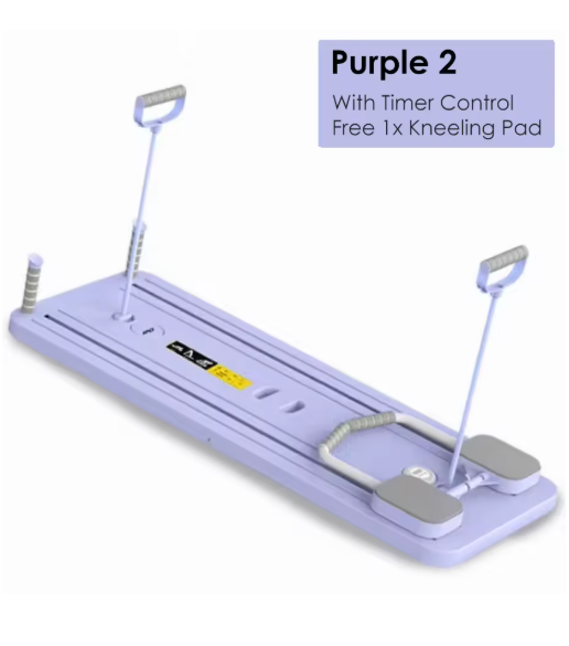 Purple abdominal wheel fitness board with timer and pull handles
