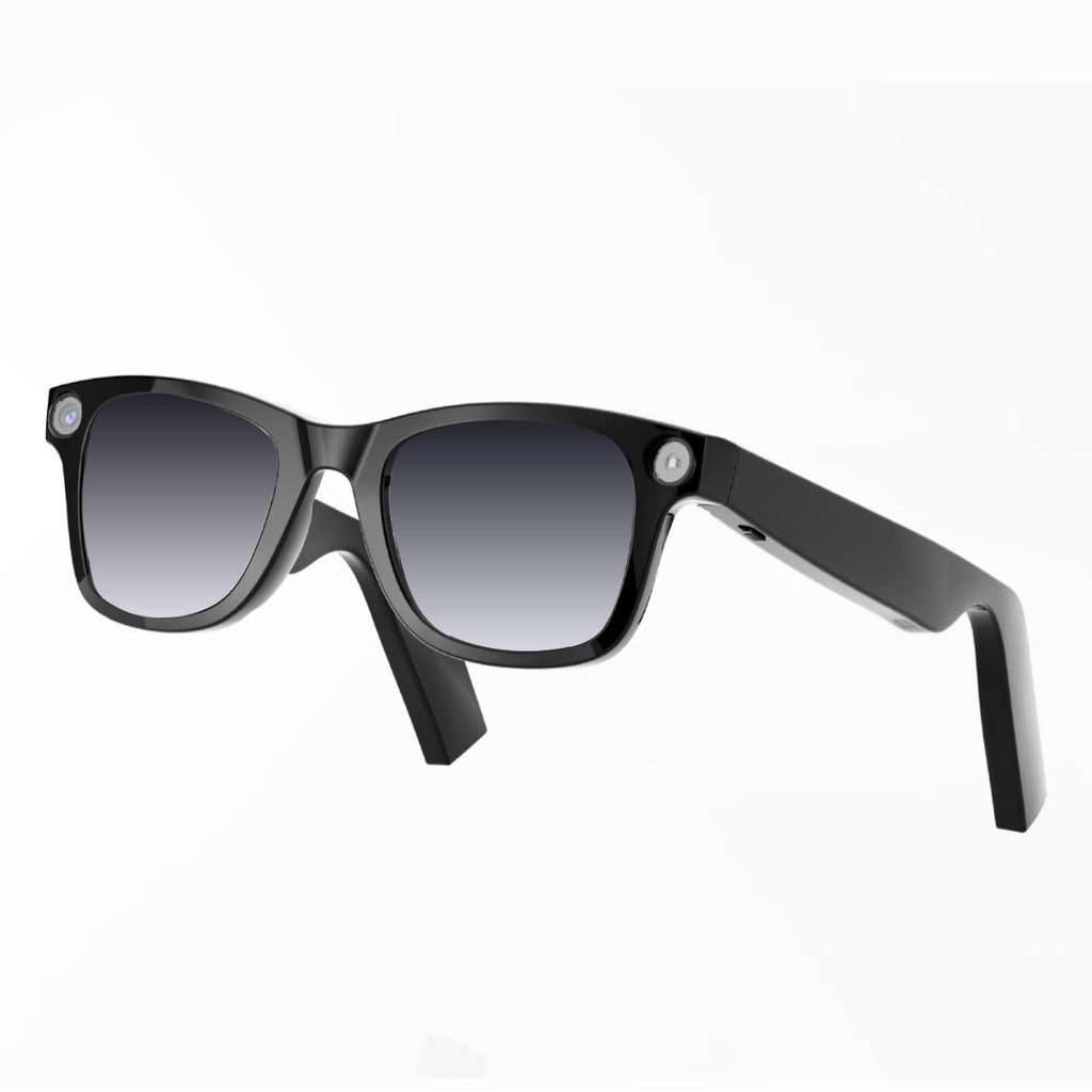 AI camera smart glasses with gradient gray lenses, front view