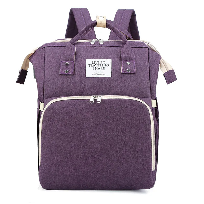 Purple large-capacity mommy backpack diaper bag