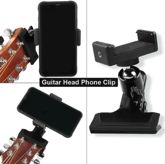 Guitar head phone clip shown mounted and on its own