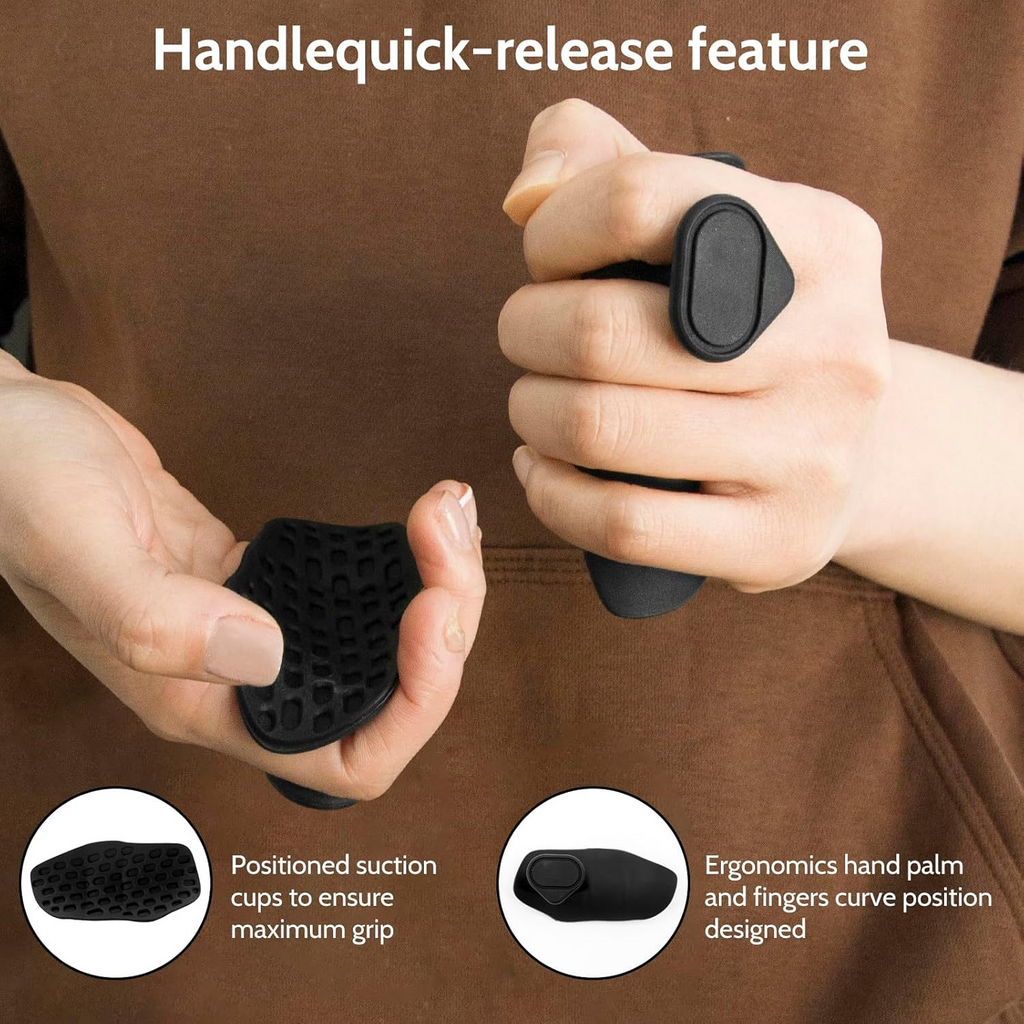 Hands showing the quick-release handle on silicone grip pads