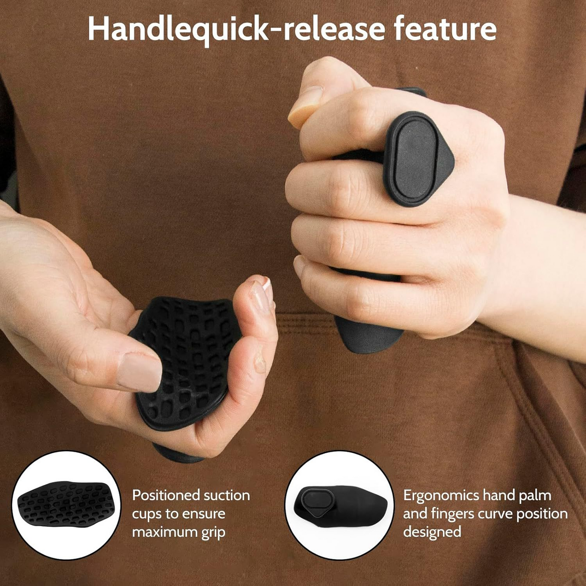 Hands showing the quick-release handle on silicone grip pads