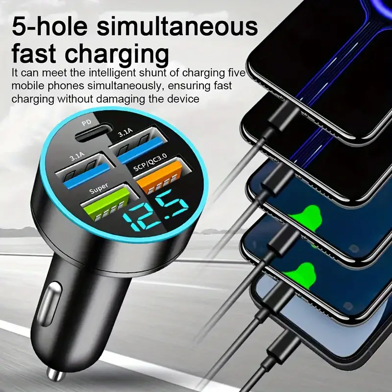 5 USB Port Super Fast Car Charger Adapter For iPhone Samsung Android Cell Phone