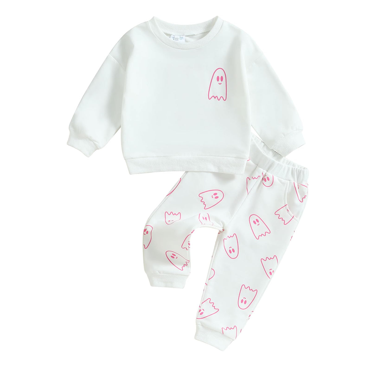 Toddler Baby Girl Boy Halloween Clothes Pumpkin Shirt Ghost Sweatshirt Pants Fall Outfit Baby Halloween Costumes (White Ghost 6-12 Months)