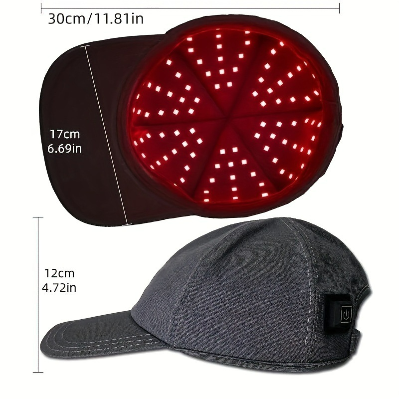 Red light therapy cap lining with LED rows and size measurements