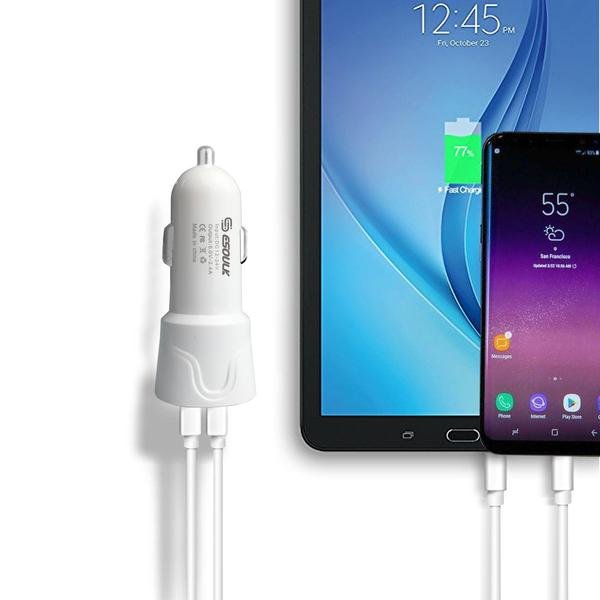 Esoulk 12W 2.4A Dual USB Travel Car Charger With 5FT Type-C Charging Cable