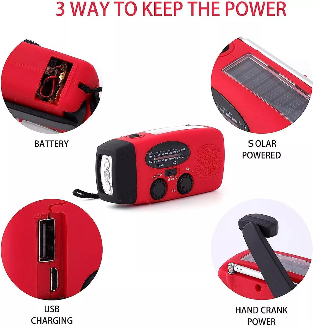 Emergency  Radio Crank Solar Hand Weather 1000mAh Power Bank Charger Flash Light