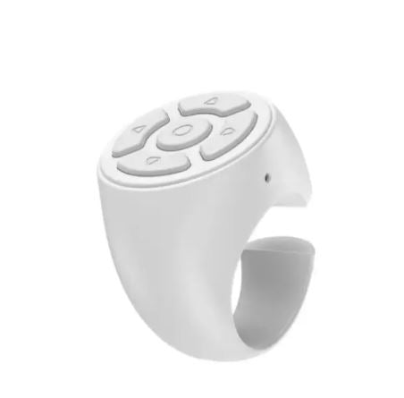 White Bluetooth selfie ring remote with round button pad