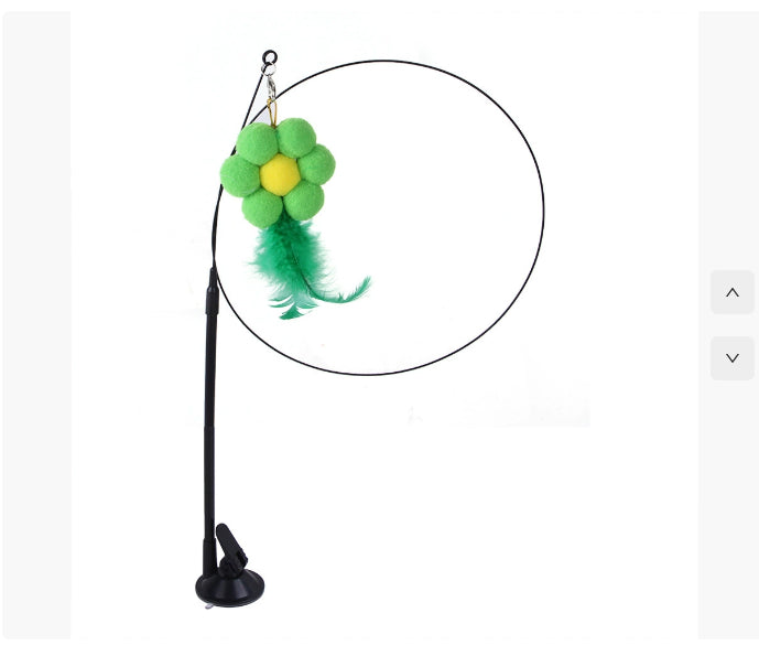 Single rod cat teaser toy with a green flower lure